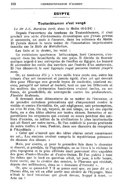 coupure de presse sur la malédiction de Toutankhamon