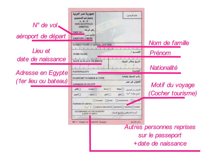 comment remplir sa carte d'immigration - voyage en Egypte