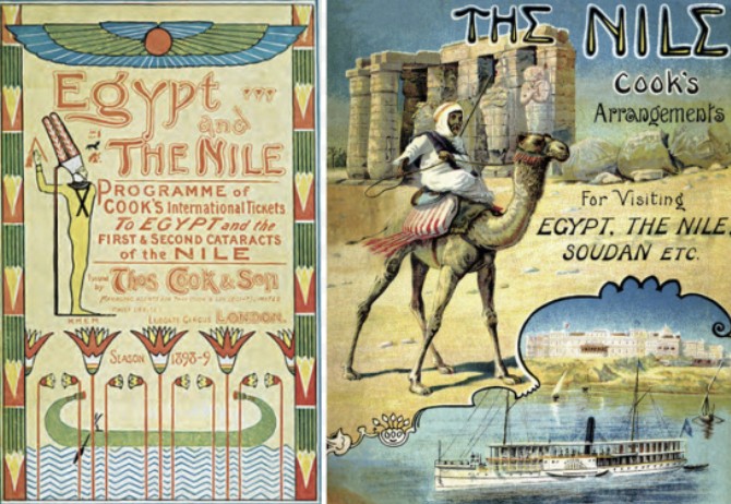 Reproduction d'une publicité d'époque de Thomas Cook pour une croisière sur le Nil en steamer, typique du marketing de la Belle Époque