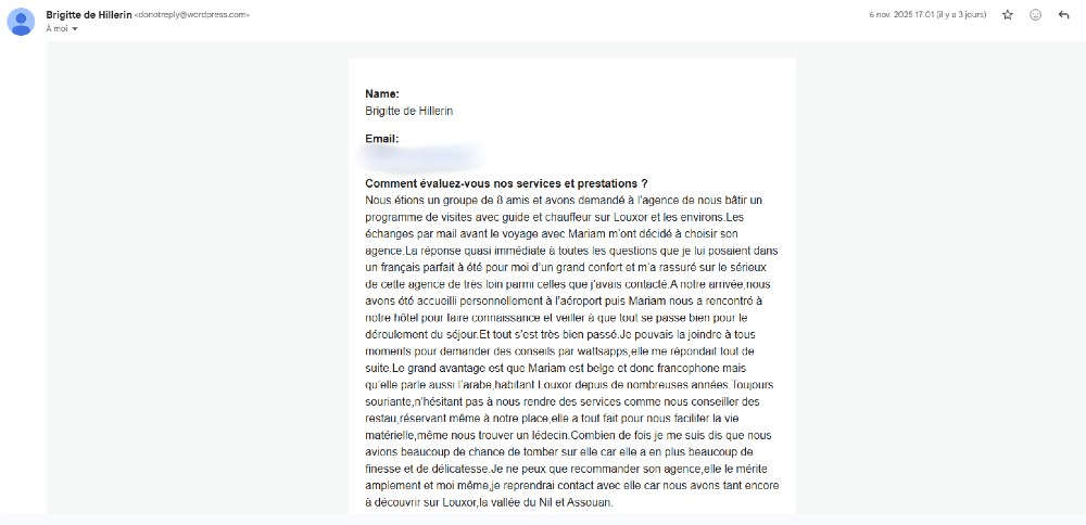 avis et témoignages de clients - agence Alfriend Voyage Louxor / Balades à Louxor - novembre 2025