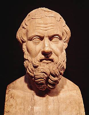 Hérodote, historien grec. Buste en marbre. (Musée archéologique national, Naples.)