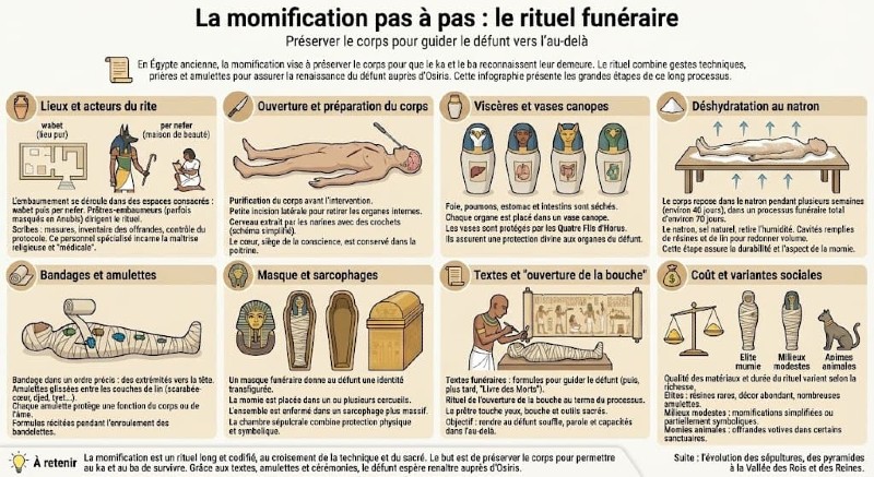 Infographie sur la dimension religieuse des pyramides égyptiennes, entre Maât, culte royal, benben et paysage sacré des nécropoles. 📸 Source : reviserhistoire.fr